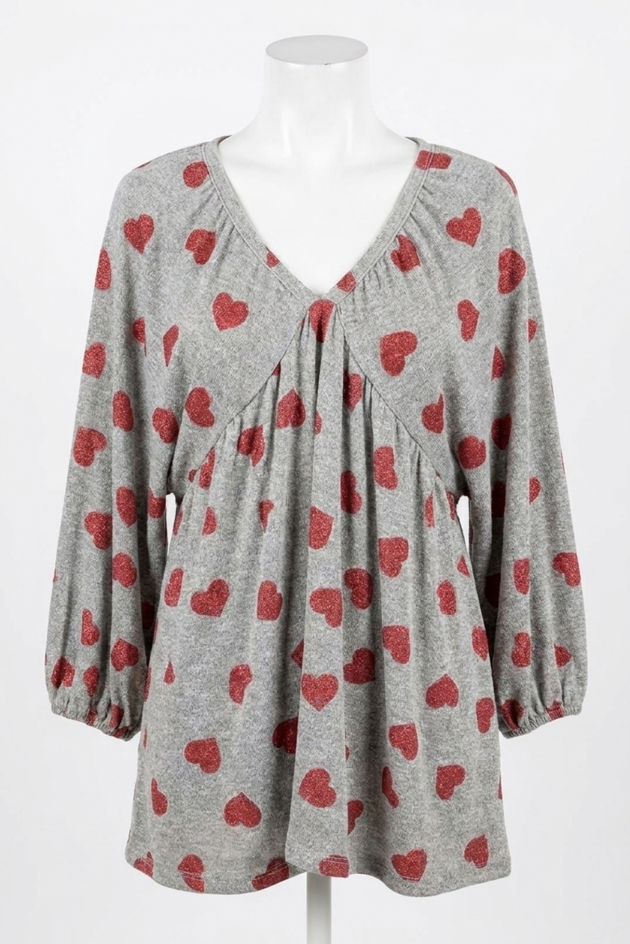 NEW ODDI hearts full of love blouse in grey/red